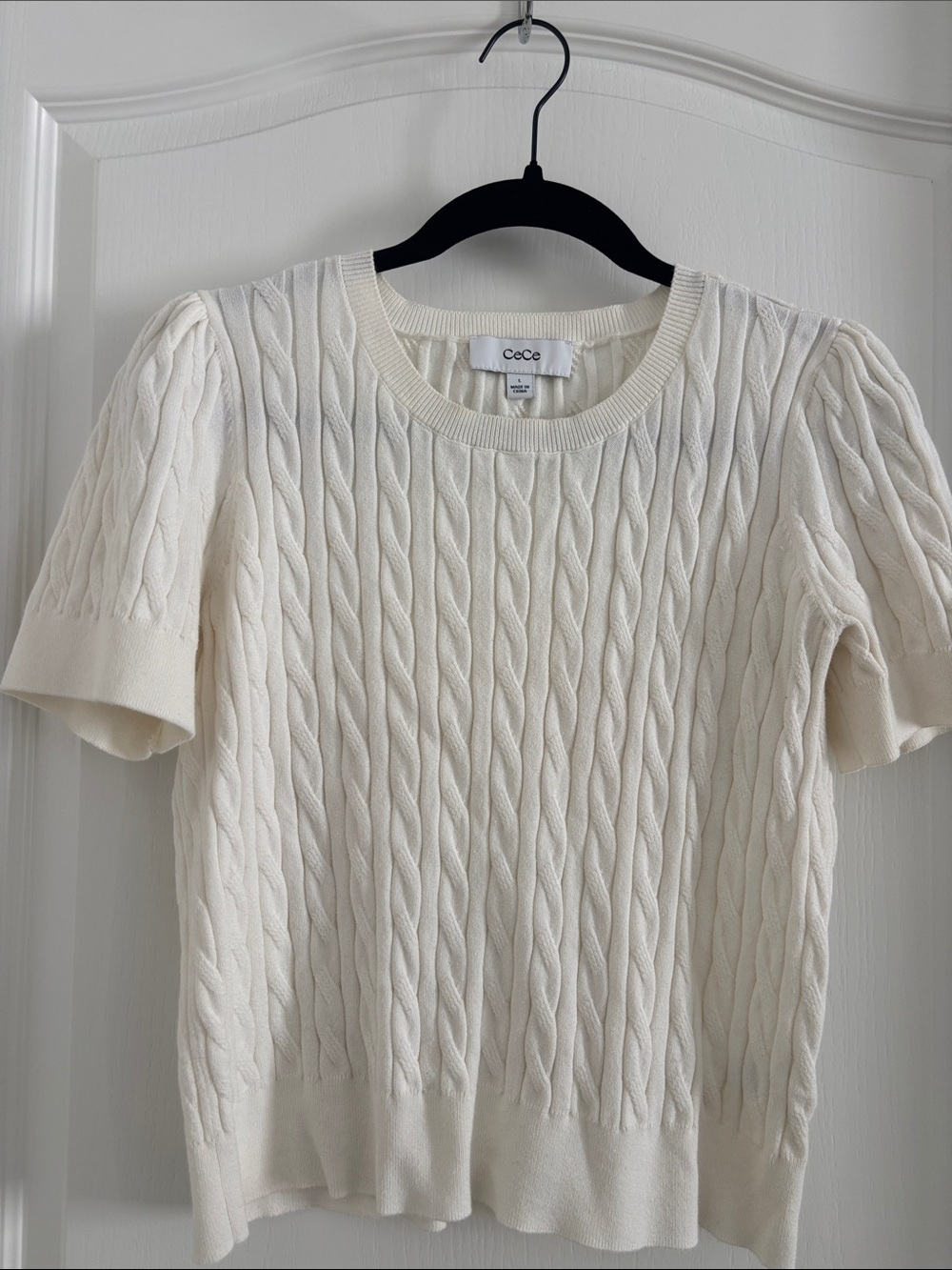 CeCe Cream Cable-Knit Short Sleeve Sweater Tee